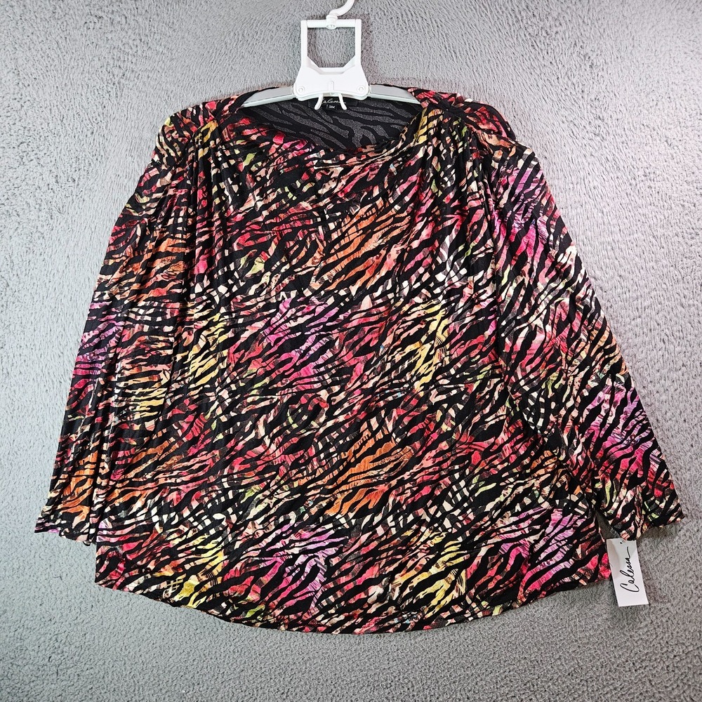 NEW Calessa Top Blouse Women 3X Stretch‎ Zebra Print Black Red Yellow Pink Comfy